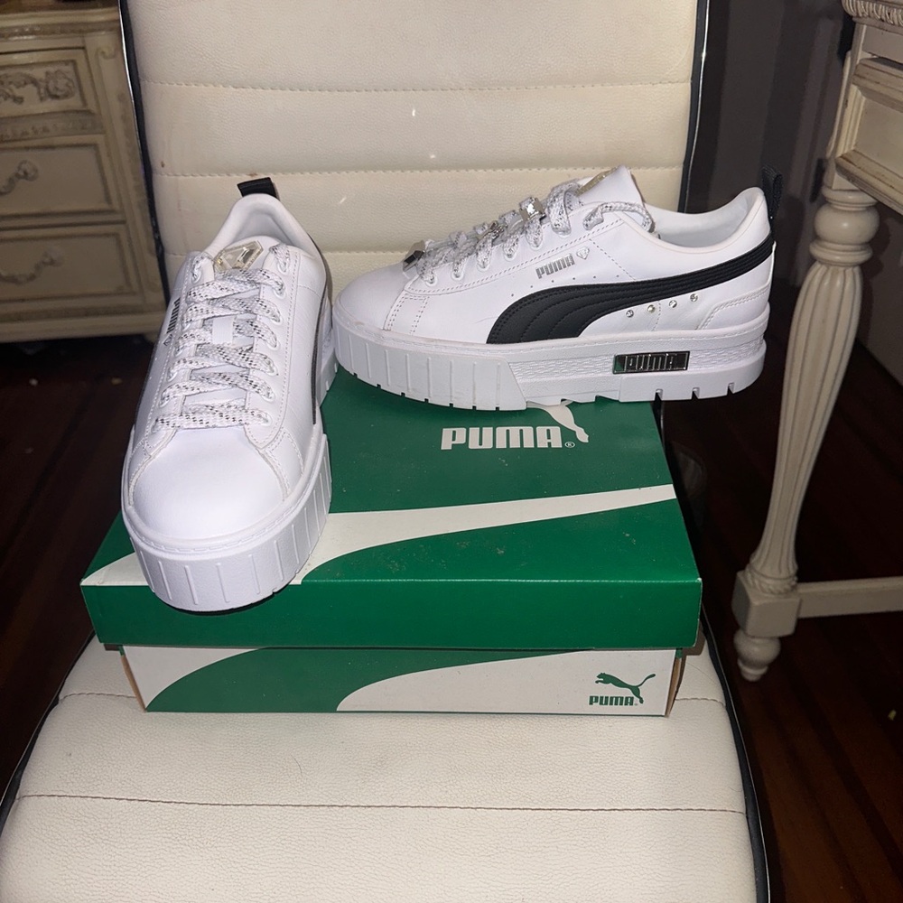 Puma White and Black Platform Sneakers